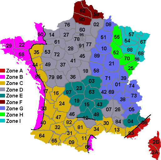 Carte des températures extérieures de base en France